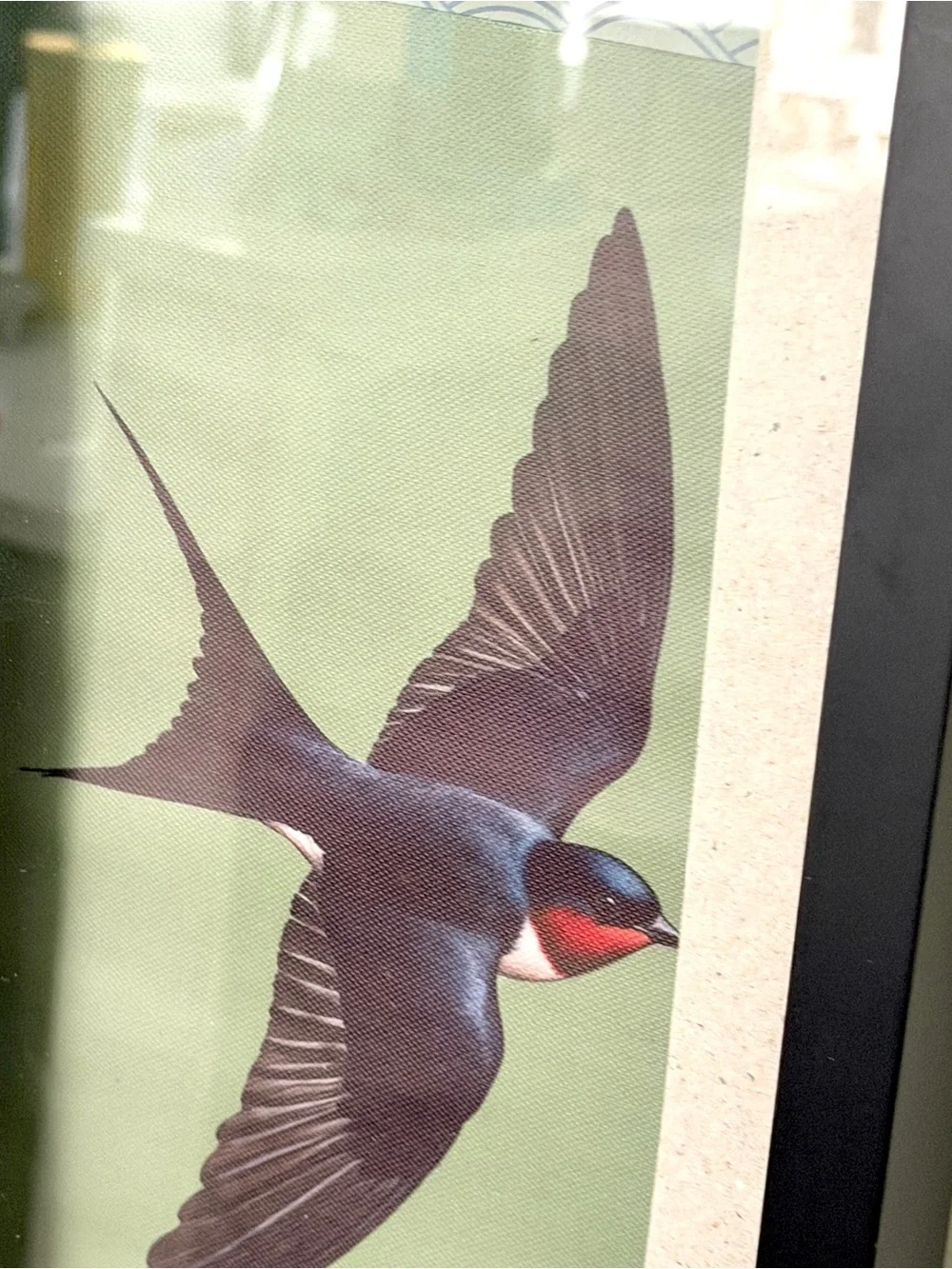 Vintage Swallow Bird Canvas Art Print Shadowbox Black Framed Wall Art 8x18” Boho